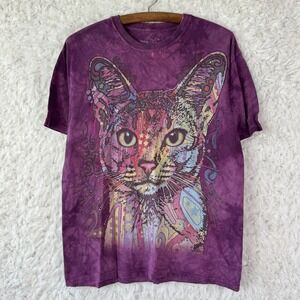 The Mountain Tie Dye Cat Face Graphic T Shirt Adult Medium Purple Multi-color